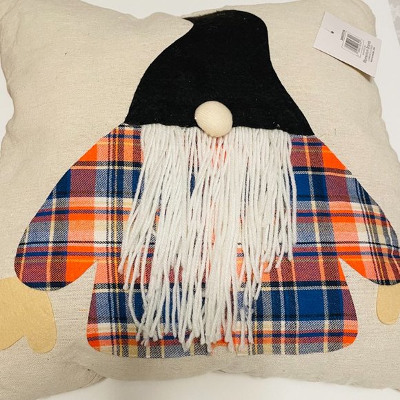 Gnome Hello Fall Filled Stuffed Accent Pillow 18in x 18in NEW - Picture 2 of 2